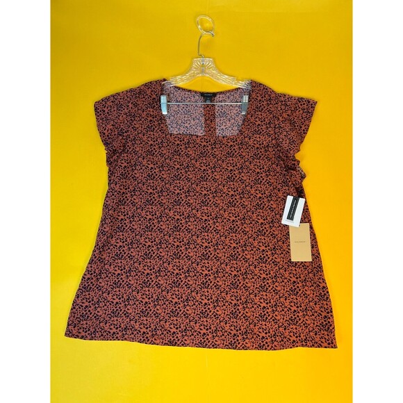 Halogen Leopard Print Blouse Top Womens 1X Red Button Up Back Flutter Sleeve NWT - Picture 1 of 6